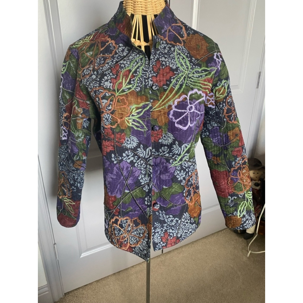 Rare reversible quilted embroidered jacket size M fall colors elegance/classic - Picture 2 of 12